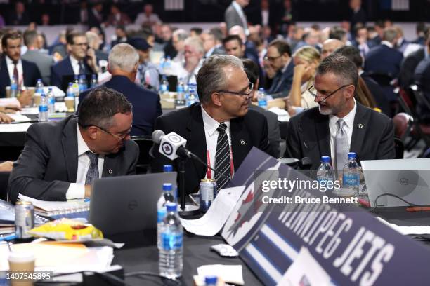 The Winnipeg Jets draft table during Round Three of the 2022 Upper Deck NHL Draft at Bell Centre on July 08, 2022 in Montreal, Quebec, Canada.