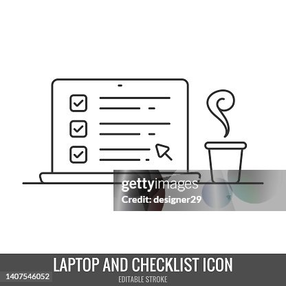 Laptop Computer Screen on Checklist Icon Editable Stroke Vector Design. Laptop Computer Screen on Checklist Icon Editable Stroke Vector Design.