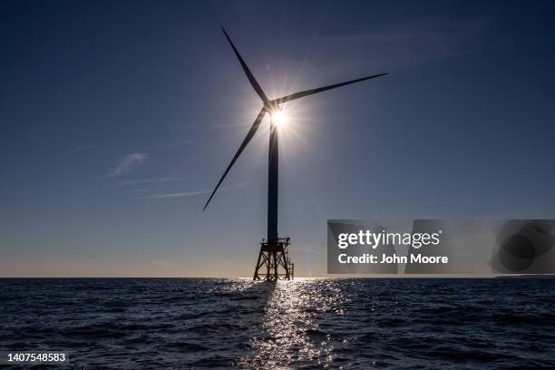 Wind turbine generates electricity at the Block Island Wind Farm on July 07, 2022 near Block Island, Rhode Island. The first commercial offshore wind...