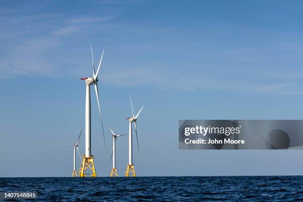 Wind turbines generate electricity at the Block Island Wind Farm on July 07, 2022 near Block Island, Rhode Island. The first commercial offshore wind...