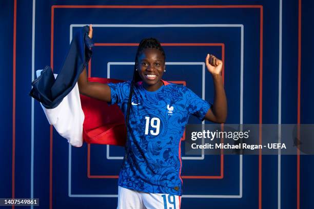 Griedge Mbock Bathy of France poses for a portrait during the official UEFA Women's Euro England 2022 portrait session on July 06, 2022 in Ashby de...