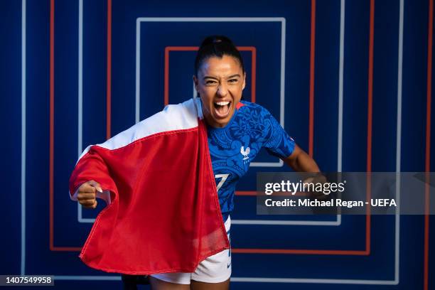 Sakina Karchaoui of France poses for a portrait during the official UEFA Women's Euro England 2022 portrait session on July 06, 2022 in Ashby de la...