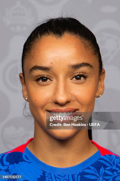 Sakina Karchaoui of France poses for a portrait during the official UEFA Women's Euro England 2022 portrait session on July 06, 2022 in Ashby de la...