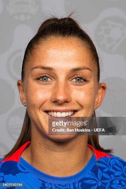 Eve Perisset of France poses for a portrait during the official UEFA Women's Euro England 2022 portrait session on July 06, 2022 in Ashby de la...