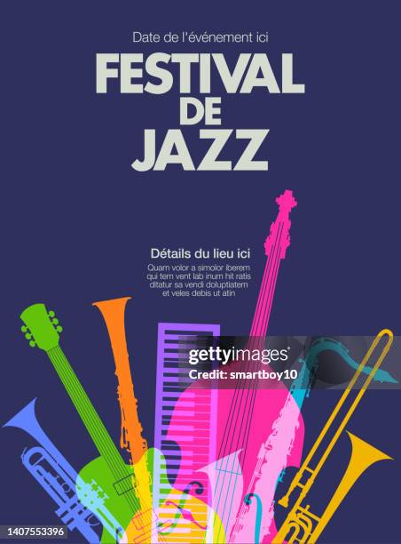 jazz festival poster - in french - wind instrument stock illustrations