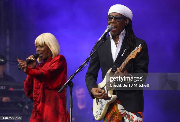 Nile Rodgers and Chic perform on the main stage during the TRNSMT Festival at Glasgow Green on July 08, 2022 in Glasgow, Scotland.