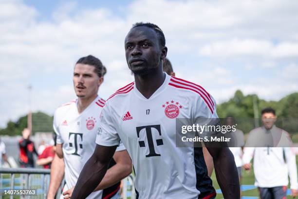 Sadio Mane of FC Bayern Muenchen during a training session of FC Bayern München at Saebener Strasse training ground on July 08, 2022 in Munich,...