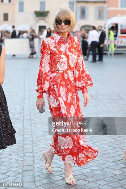 Anna Wintour is seen arriving at the Valentino Haute Couture Fall/Winter 22/23 fashion show on July 08, 2022 in Rome, Italy.