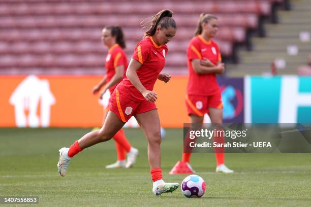Lieke Martens of Netherlands trains during the UEFA Women's Euro England 2022 Netherlands Press Conference And Training Session at Bramall Lane on...