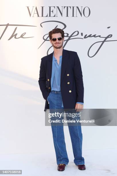 Andrew Garfield is seen arriving at the Valentino Haute Couture Fall/Winter 22/23 fashion show on July 08, 2022 in Rome, Italy.