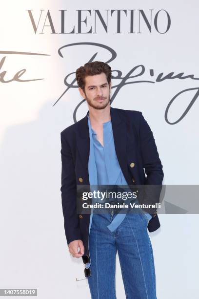 Andrew Garfield is seen arriving at the Valentino Haute Couture Fall/Winter 22/23 fashion show on July 08, 2022 in Rome, Italy.