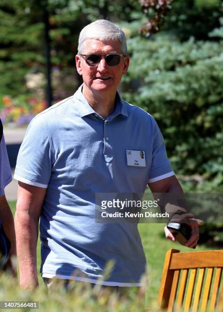 Tim Cook, CEO of Apple, attends the Allen & Company Sun Valley Conference on July 08, 2022 in Sun Valley, Idaho. The world's most wealthy and...