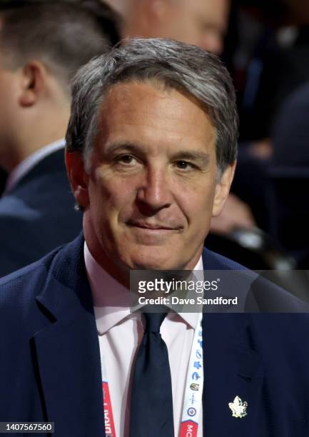 President Brendan Shanahan of the Toronto Maple Leafs looks oduring the 2022 Upper Deck NHL Draft at Bell Centre on July 08, 2022 in Montreal, Quebec.