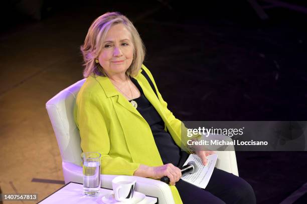 Hillary Clinton takes part in a panel discussion during BroadwayCon 2022 at The Manhattan Center on July 08, 2022 in New York City.