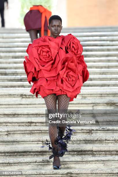 Model walks on the runway at the Valentino haute couture fall/winter 22/23 fashion show on July 08, 2022 in Rome, Italy.