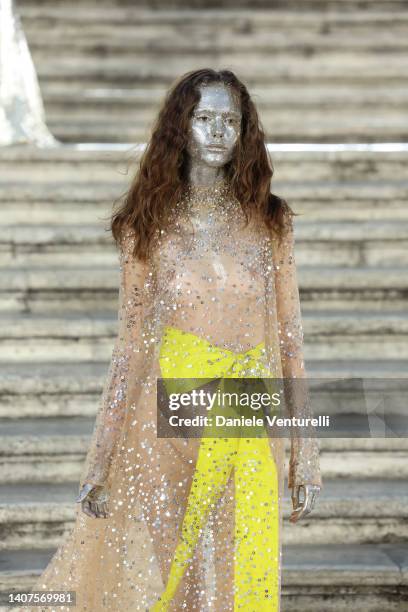 Model walks on the runway at the Valentino haute couture fall/winter 22/23 fashion show on July 08, 2022 in Rome, Italy.