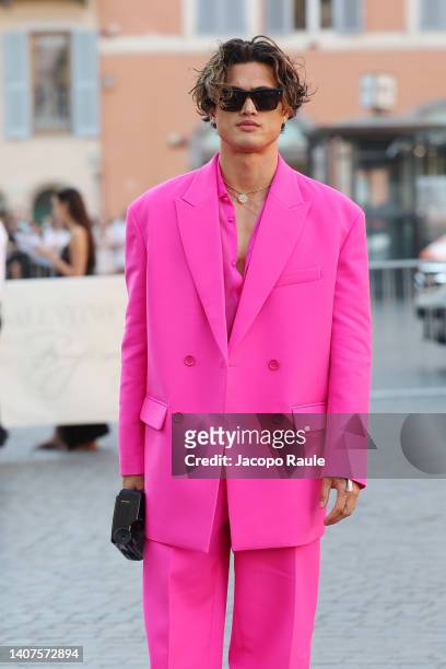 Charles Melton is seen arriving at the Valentino Haute Couture Fall/Winter 22/23 fashion show on July 08, 2022 in Rome, Italy.