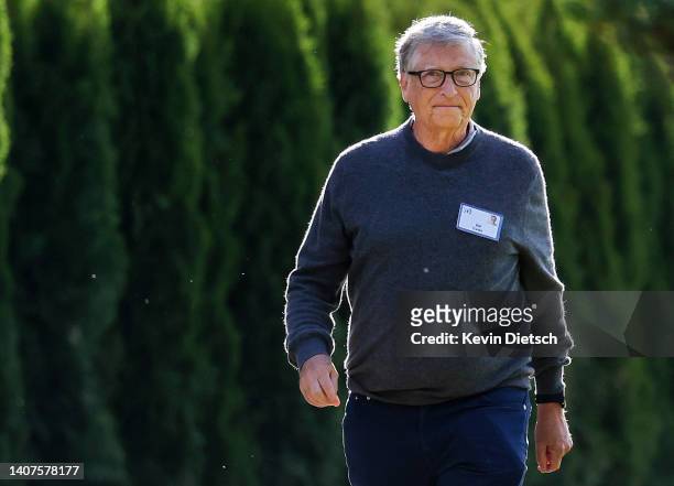 Bill Gates, co-founder of Microsoft and Chair of the Gates Foundation, walks to a morning session during the Allen & Company Sun Valley Conference on...
