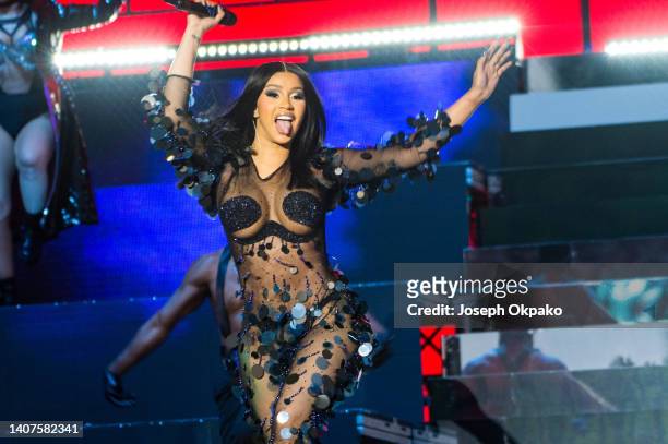 Cardi B performs on the main stage during Wireless Festival at Finsbury Park on July 08, 2022 in London, England.
