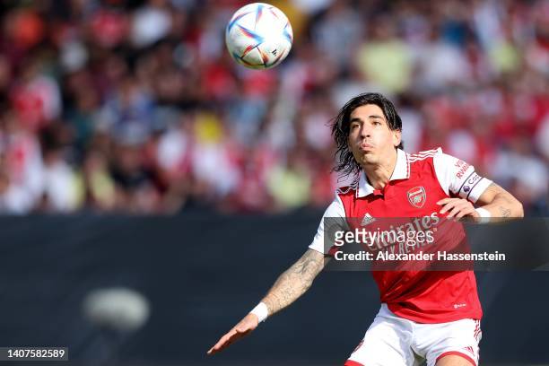 Hector Bellerin of Arsenal runs with the ball during the pre-season friendly match between 1. FC Nürnberg and Arsenal F.C. At Max-Morlock-Stadion on...