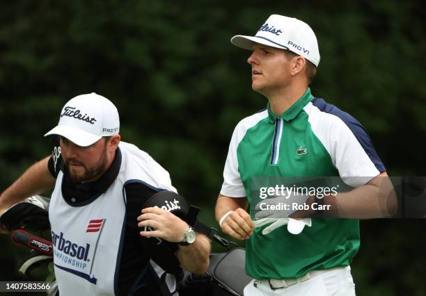 Yannik Paul of Germany walks the fairway after playing his tee shot on the 15th hole during the second round of the Barbasol Championship at Keene...