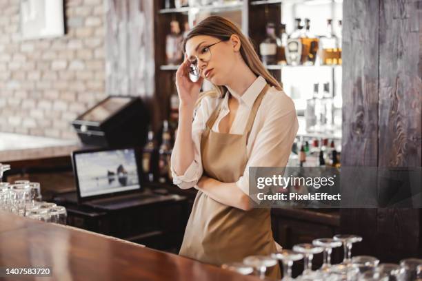 depressed coffee shop owner - overworked waitress stock pictures, royalty-free photos & images
