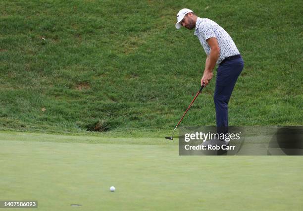 Wesley Bryan of the United States putts on the 15th green during the second round of the Barbasol Championship at Keene Trace Golf Club on July 08,...