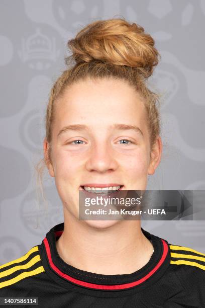 Elena Dhont of Belgium poses for a portrait during the official UEFA Women's EURO 2022 portrait session on July 02, 2022 in Tubize, Belgium.