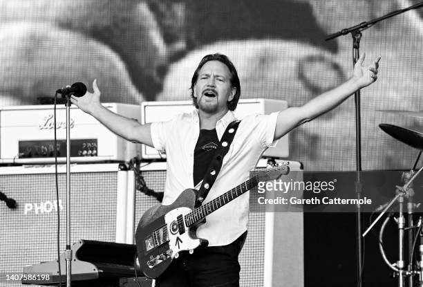 Eddie Vedder of Pearl Jam performs on stage as American Express Presents BST Hyde Park, in Hyde Park on July 08, 2022 in London, England.