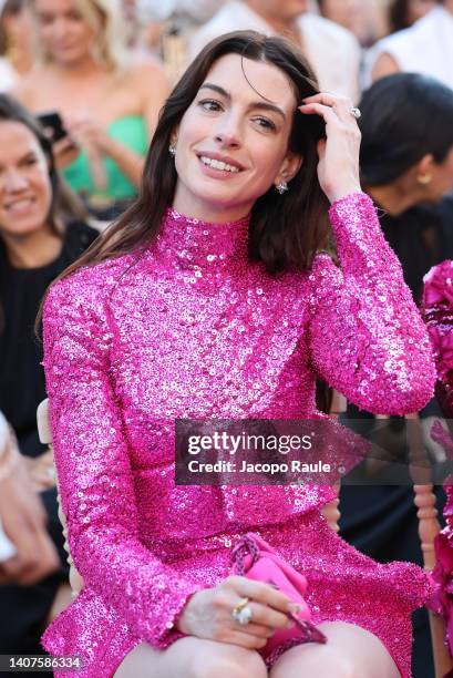 Anne Hathaway attends the Valentino haute couture fall/winter 22/23 fashion show on July 08, 2022 in Rome, Italy.
