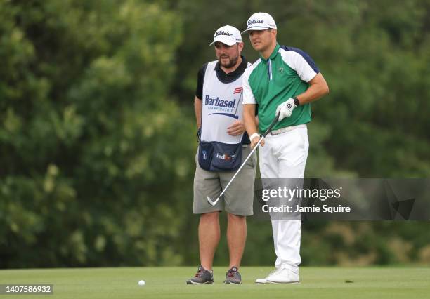 Yannik Paul of Germany prepares to play his second shot on the 17th hole during the second round of the Barbasol Championship at Keene Trace Golf...