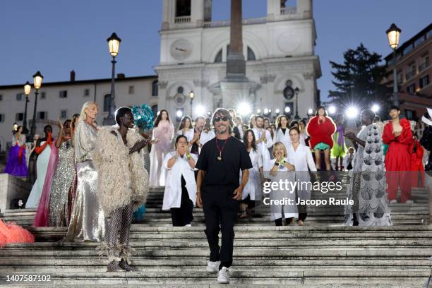 Pierpaolo Piccioli walks on the runway at the Valentino haute couture fall/winter 22/23 fashion show on July 08, 2022 in Rome, Italy.