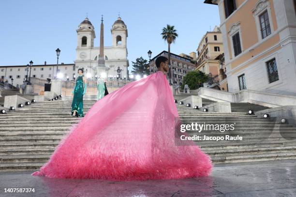 Model walks on the runway at the Valentino haute couture fall/winter 22/23 fashion show on July 08, 2022 in Rome, Italy.