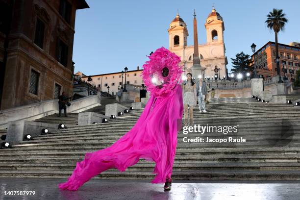 Model walks on the runway at the Valentino haute couture fall/winter 22/23 fashion show on July 08, 2022 in Rome, Italy.