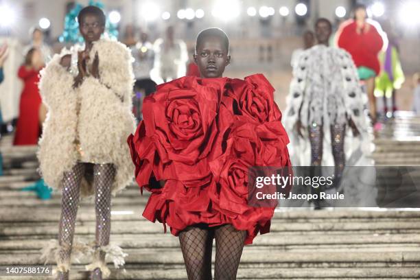 Model walks on the runway at the Valentino haute couture fall/winter 22/23 fashion show on July 08, 2022 in Rome, Italy.