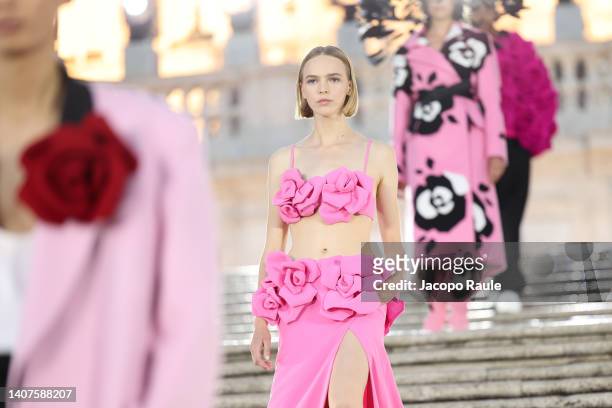 Model walks on the runway at the Valentino haute couture fall/winter 22/23 fashion show on July 08, 2022 in Rome, Italy.