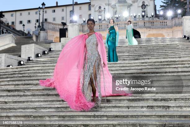 Model walks on the runway at the Valentino haute couture fall/winter 22/23 fashion show on July 08, 2022 in Rome, Italy.