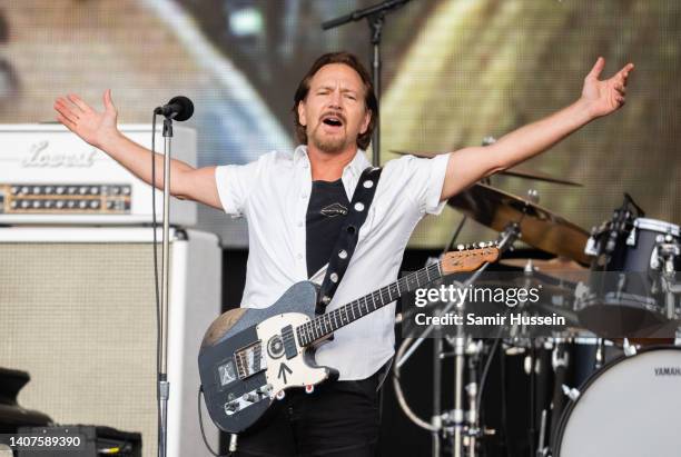 Eddie Vedder of Pearl Jam performs on stage as American Express Presents BST Hyde Park, in Hyde Park on July 08, 2022 in London, England.