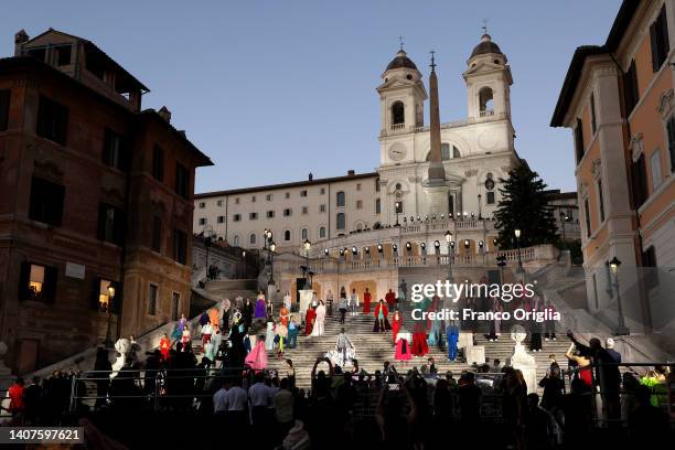 View of Scalinata di Trinità dei Monti during the Valentino haute couture fall/winter 22/23 fashion show on July 08, 2022 in Rome, Italy.