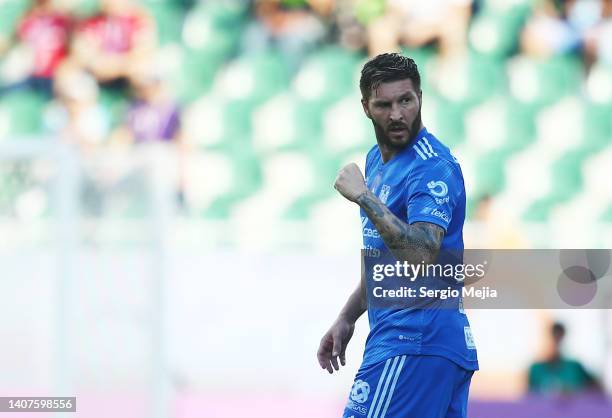 Andre Pierre Gicnac celebrates the first goal of Tigres during the 2nd round match between Mazatlan FC and Tigres UANL as part of the Torneo Apertura...