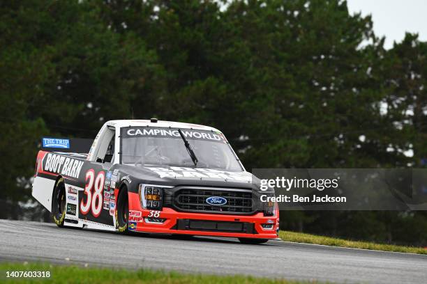 Zane Smith, driver of the Boot Barn Ford, drives during practice for the NASCAR Camping World Truck Series O'Reilly Auto Parts 150 at Mid-Ohio Sports...