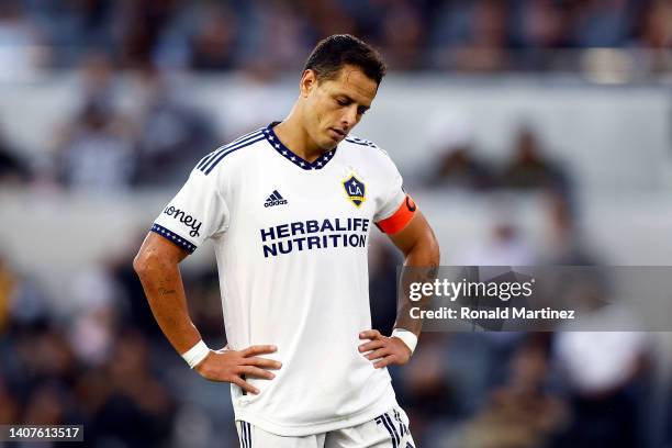 Javier Hernández of Los Angeles Galaxy during play against the Los Angeles FC in the first half at Banc of California Stadium on July 08, 2022 in Los...