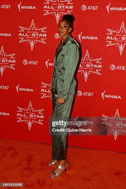 Candace Parker of the Chicago Sky walks the orange carpet prior to the Welcome Reception at RPM Seafood restaurant during the 2022 WNBA All-Star...
