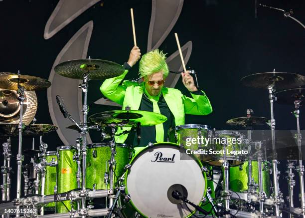 Arejay Hale of Halestorm performs at Michigan Lottery Amphitheatre on July 08, 2022 in Sterling Heights, Michigan.