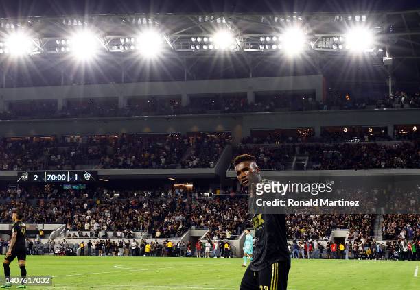 José Cifuentes of Los Angeles FC celebrates a goal against the Los Angeles Galaxy in the second half at Banc of California Stadium on July 08, 2022...