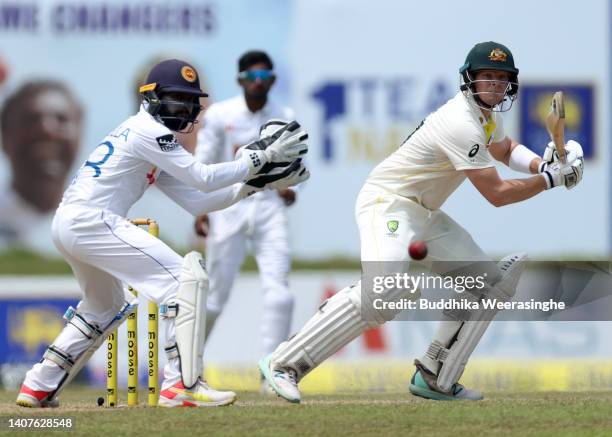 Steven Smith of Australia bats during day two of the Second Test in the series between Sri Lanka and Australia at Galle International Stadium on July...