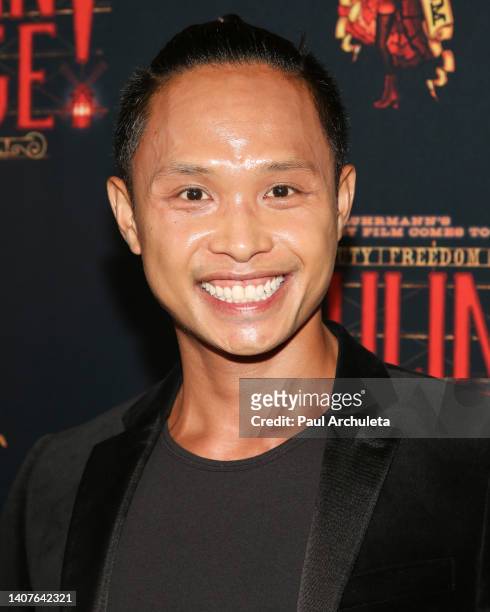 Actor Adrian Voo attends the opening night red carpet for "Moulin Rouge! The Musical" at Hollywood Pantages Theatre on July 07, 2022 in Hollywood,...