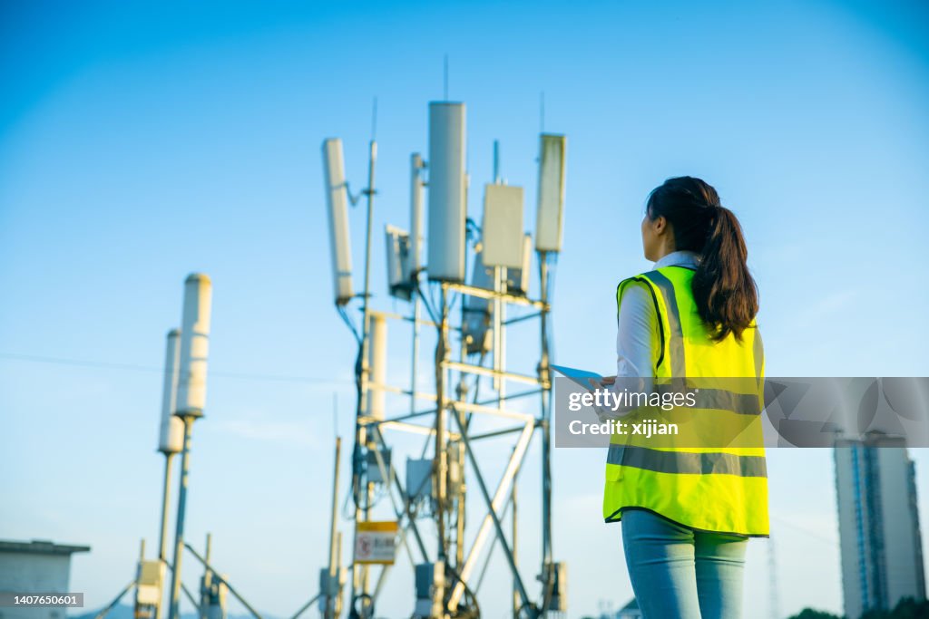 Engineer working at a telecommunications tower