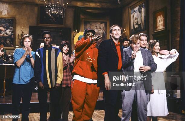 Episode 1 -- Pictured: Dana Carvey, Chris Rock, Julia Sweeney, Bobby Brown, Nicolas Cage, Chris Farley, Phil Hartman, Jan Hooks on September 26, 1992...
