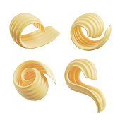 set of Butter curls and roll with Clipping path, 3d illustration.